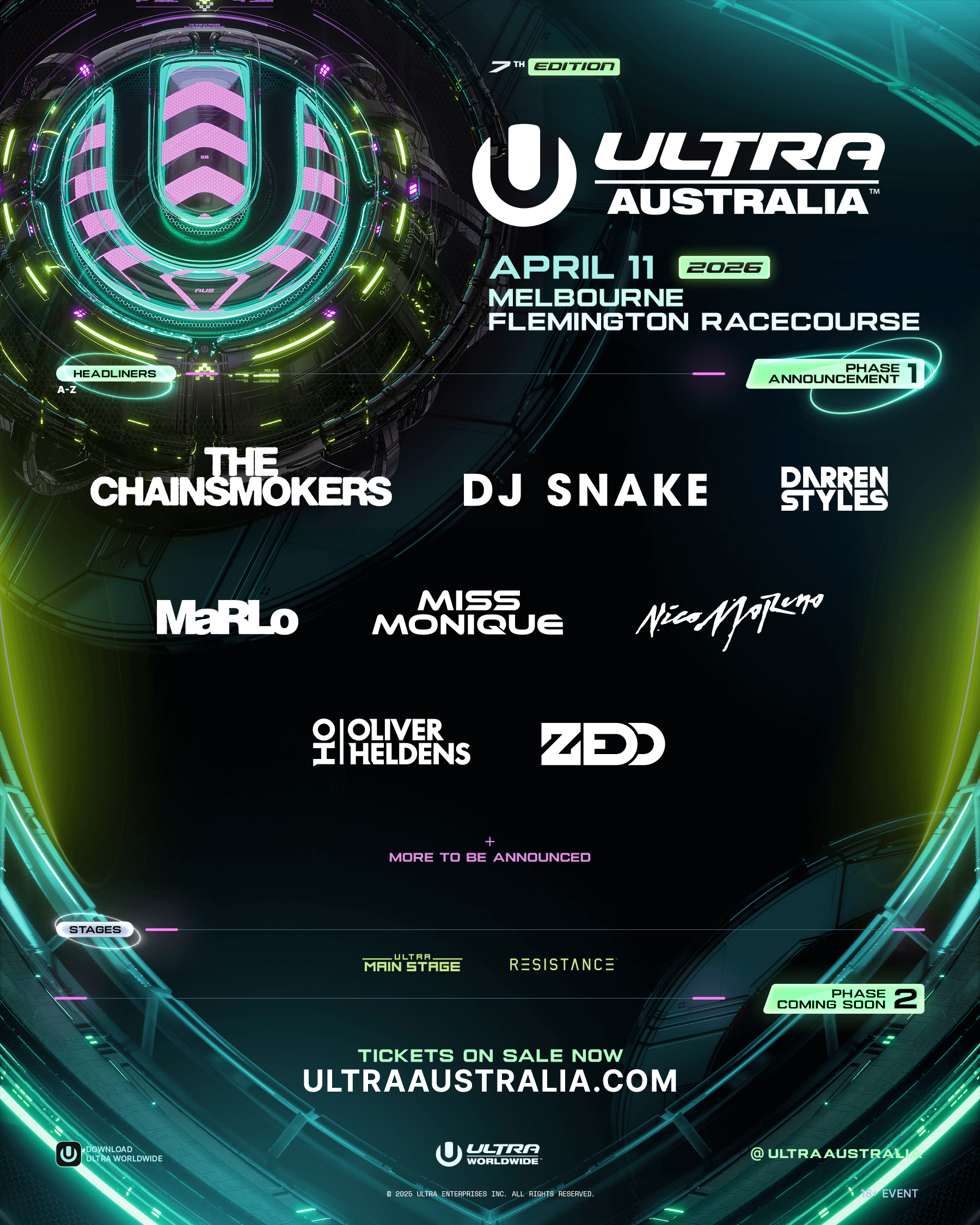 Ultra Australia 2025 Phase 1 Lineup Poster